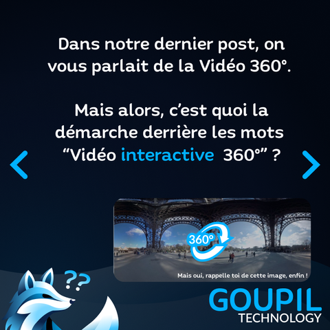Dans notre dernier post, on vous parlait de la Vidéo 360°. Mais alors, c'est quoi la démarche derrière les mots "Vidéo interactive 360°"?
Image : Un petit plan de vue de sous la Tour Eiffel, déformé comme si c'était une photo 360 déployée, avec un logo 360° par-dessus