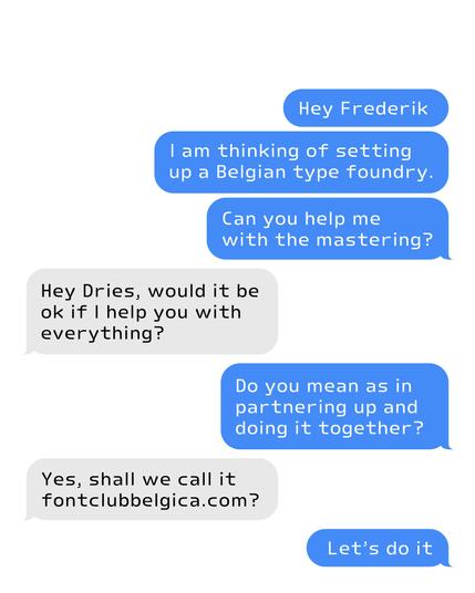 Text chat between Dries and Frederik