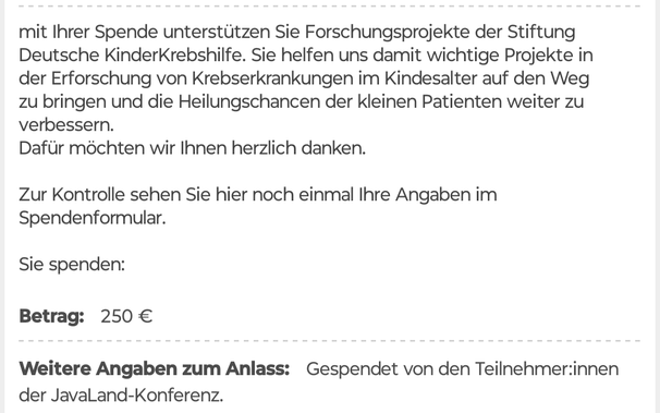 Screenshot der Spende