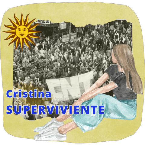 Báner de episodio. Fondo con fotografía de la manifestación multitudinaria del 9 de julio de 1973 en Uruguay. La pancarta de la CNT aparece enorme. Texto en referencia al título del episodio e imágenes decorativas.
