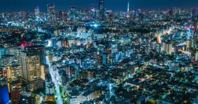 Night view from the observation deck of Yebisu Garden Place in Tokyo, Japan