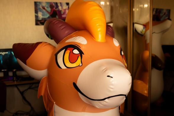 Multiple photos of the original Cookie Dragon, along with their owner.