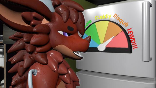Dergotoy avatar staring at a color chart on the fridge.  The needle is dangerously close to red.