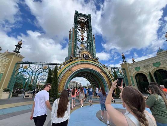 Guests excitedly walk into Epic Universe.