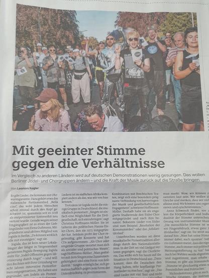 Taz Schlagzeile "Mit geeinter Stimme gegen die Verhältnisse", foto vom print artikel. Text der selbe wie hinter dem angegebenen link.