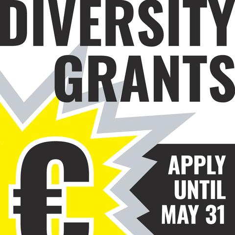 a poster announcing the diversity grants, highlighting the application date of may 31st.