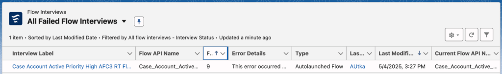 Paused and Failed Flow Interviews Screen