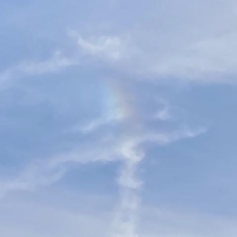 Regenbogenfeld im leicht bewölkten Himmel.