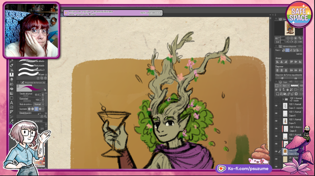 Miniatura del directo, donde se ve que estoy dibujando un personaje plante de dnd