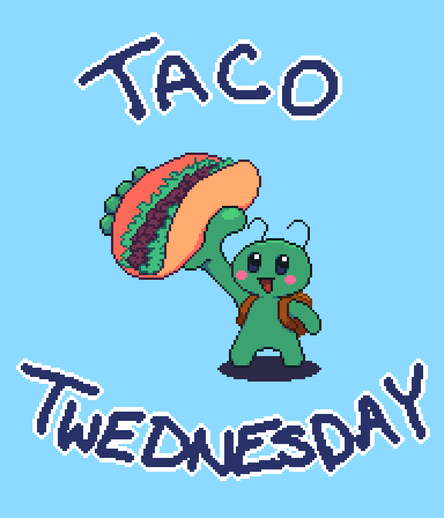 Natey holding a taco up with the words TACO TWEDNESDAY