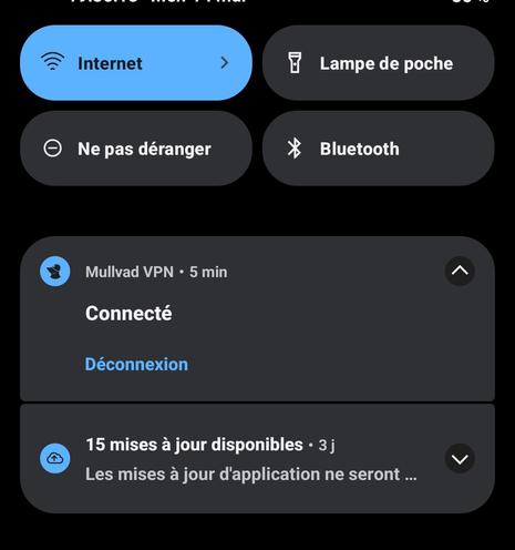 rester appuyez sur la tuile de notification du vpn pour afficher les paramètres.