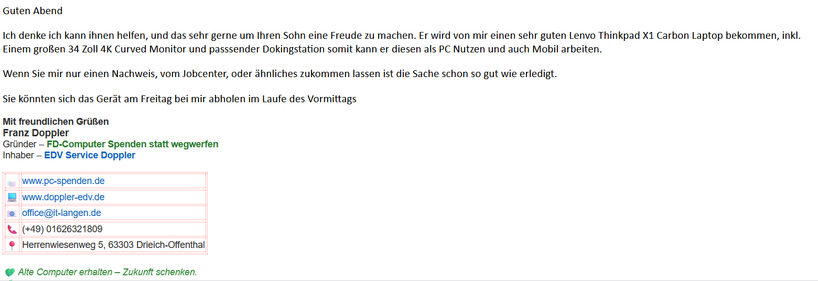 Meine Antwortmail