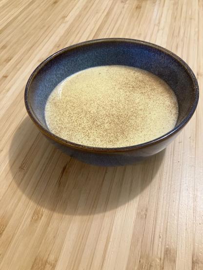 A custard topped with cinnamon.