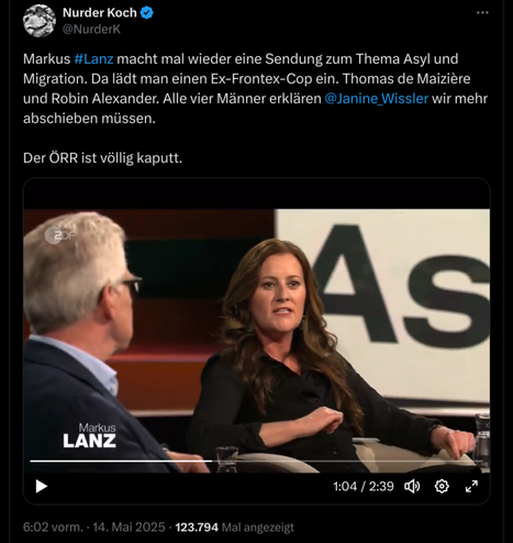 Screenshot von Twitter von der Sendung.