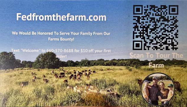 A business card from the farm we use. The name is Fed from the Farm.