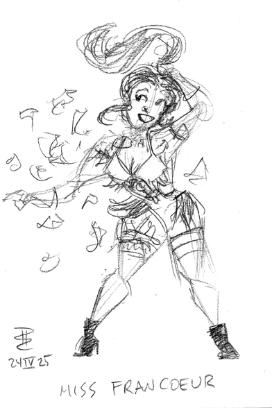 Pencil sketch of burlesque artist
