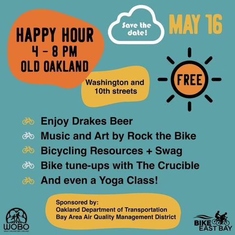 Bike to Wherever Day
Happy Hour
May 16, 2024 @ 4:00 pm - 8:00 pm

Washington and 10th St
Old #Oakland