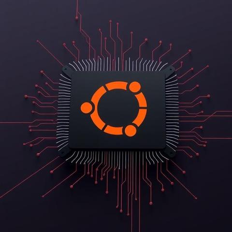 ubuntu logo on top of a computer chip with circuit.