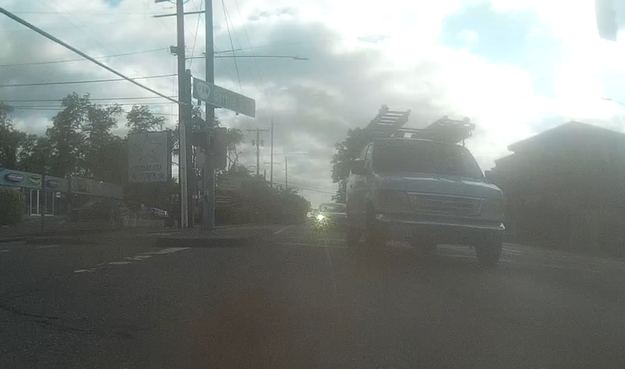 dusty lens but clearly a van with ladders on top at 19th and Barbur where there is no bike lane
