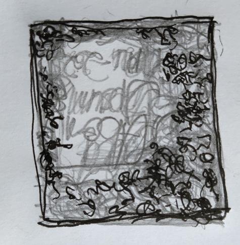 Eine gekritzelte Zeichnung, die eine Urnen-Rasengrab-Platte zeigt. das Motiv könnte eine Blumenwiese andeuten oder Moos.
Die Zeichnung steht auf dem Kopf - so kann man sehen, wie es aussieht, wenn das Schriftfeld oben rechts statt unten links angeordnet wird. Den Blickwinkel zu ändern ist oft hilfreich - sowohl im deg Gestaltung als auch in der Trauer.