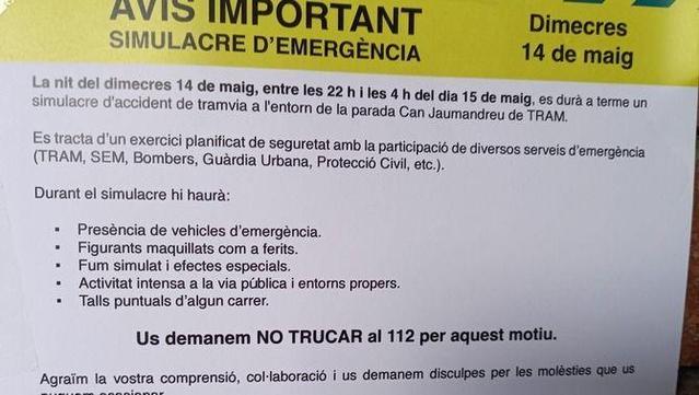 Avís sobre el simulacre d'accident al túnel Glòries de Barcelona