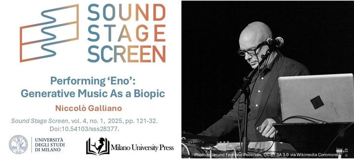 Foto di Brian Eno.
 Articolo:
Galliano, Niccolò. “Performing ‘Eno’: Generative Music As a Biopic”. Sound Stage Screen, vol. 4, no. 1, Mar. 2025, pp. 121-32, doi:10.54103/sss28377.
