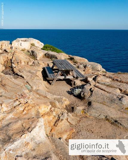 Picnic table at the tip of Capel Rosso on Giglio Island, Tuscany