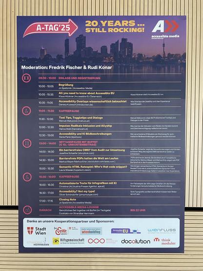 A poster announcing the "A-TAG '25" event, highlighting its 20 year anniversary and sessions on accessibility and inclusion.