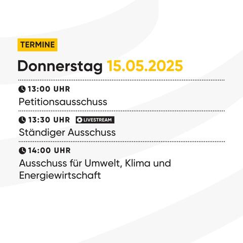 Übersicht der heute stattfindenden Ausschusssitzungen.