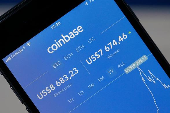 coinbase logo on mobile device showing coinable stock trend