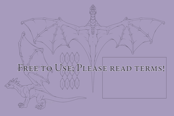 An example image of a reference sheet template for a netherwing drake with "Free to use; please read terms" overlaid on top.