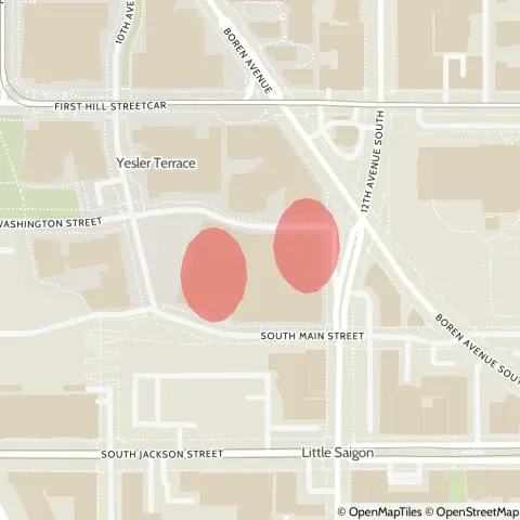 A map showing the location of the outage, centered around South Washington Street in the Yesler Terrace area.