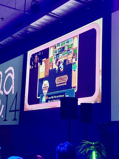 a photo of a presentation slide, showing a pixel art game (in development), located in Kerala, India
