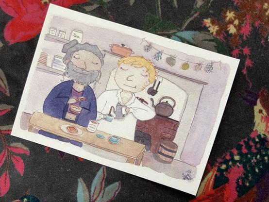 Art print of Ed and Stede Our Flag Means Death having breakfast in an 18th century kitchen