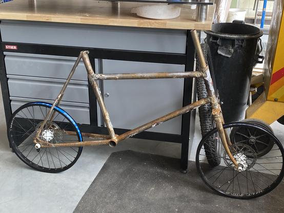 A small mini velo with 20 inch wheels 
The steel material has some surface rust on it