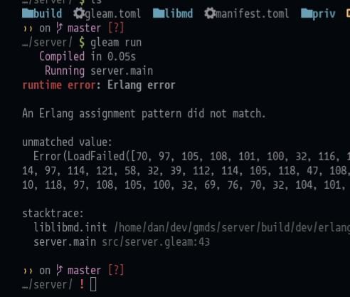 Screenshot of a terminal window showing an error message formatted as a list of either byte or codepoint values.