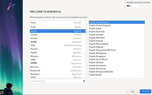 Picture shows the custom graphics for Auroras Anaconda based installer
