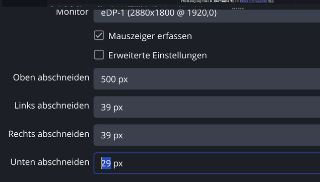 obs studio monitor input settings, 4 sides pixel crop values settings