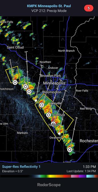 line of thunderstorms heading toward the twin cities