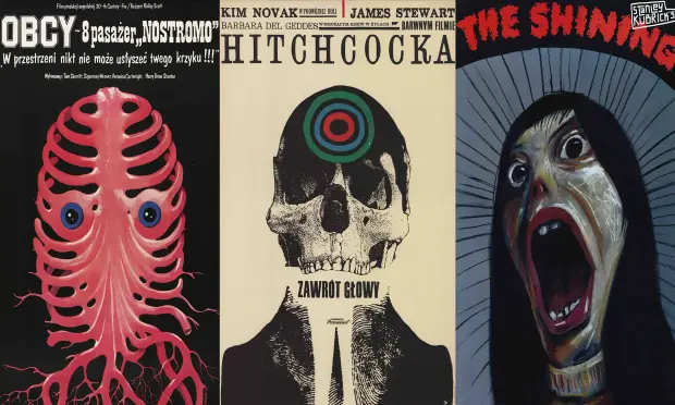 Three classic Polish poster designs for three great films. Posters for (from left) Alien, Vertigo and The Shining. Composite: Kinoteka Polish film festival/ADAGP, Paris and DACS.