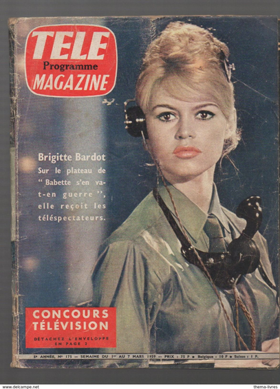 On the cover of Tele Programme Magazine, Brigette is shown in a military looking uniform.  She is looking straight into the camera with a serious expression.  She is wearing a radio or telephone operator's headset and some sort of microphone is on her chest hanging from a strap around her neck.  Her hair is up in a tight updo.