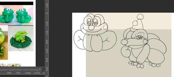 sketches of clown balloon frog animals