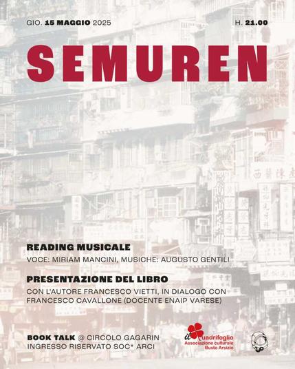 Locandina dell'evento - “Semuren” di Francesco Vietti | BookTalk e reading musicale | Circolo Gagarin & Il Quadrifoglio