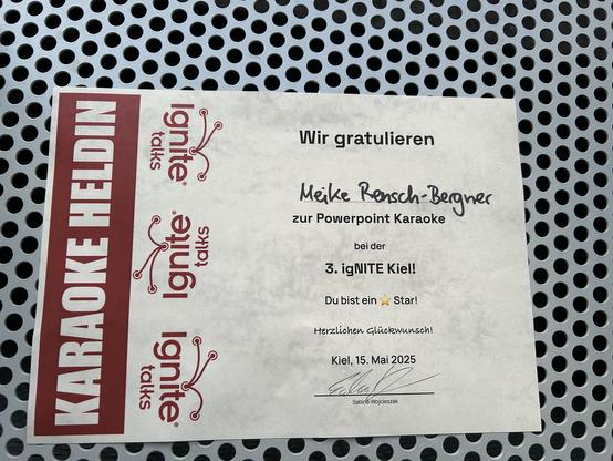 Eine Urkunde für die Teilnahme beim PowerPoint-Karaoke