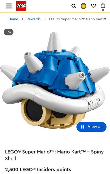 A screenshot from the Lego website showing a blue shell kit:

LEGO® Super Mario: Mario Kart™ - Spiny
Shell
2,500 LEGO® Insiders points