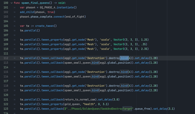 An example of tween callback and binding arguments! Here I'm pushing an additional integer to the destroy method.