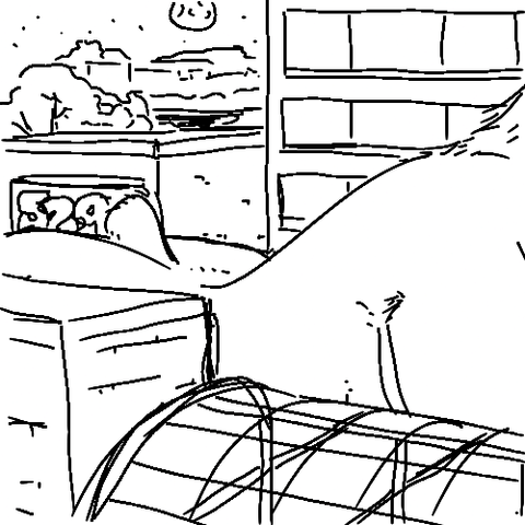 A Kaiju Barnem  lays out in the road, not completely in frame. He's laying next to a train station with a curved glass ceiling. On the other side, a convenience store called 529 rests in front of a distant park lit up by the moonlight.
