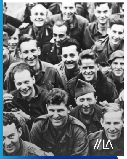 Ehemalige kriegsgefangene Soldaten - Amerikaner, Engländer, Kanadier, Franzosen, Polen und Tschechen in Heppenheim an der Bergstraße, März/April 1945 (HStAD, R 4, 2394 D)