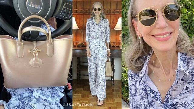 15 Summer Outfits in Timeless Prints & Longchamp Le Roseau Bag / Classic Fashion Over 50