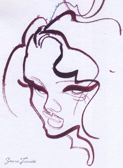 A minimalistic calligraphy portrait of a woman